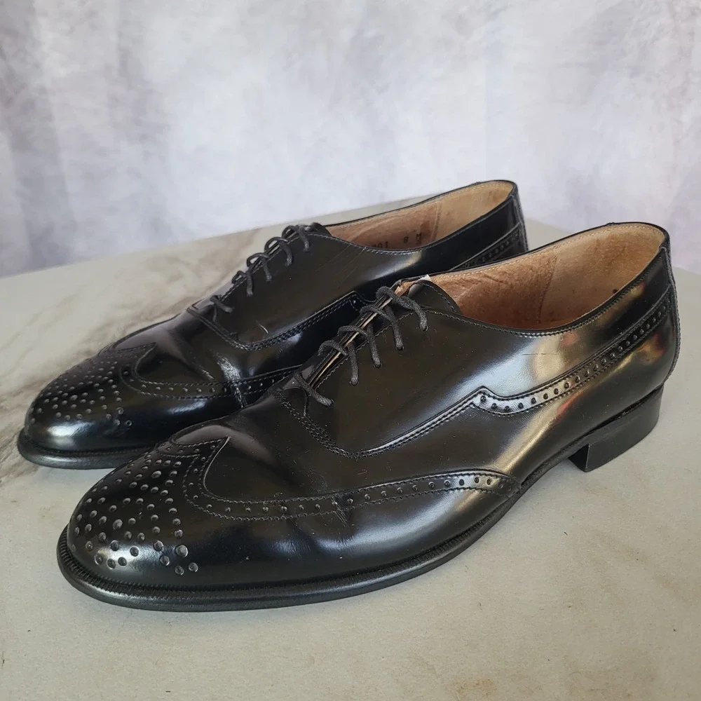 Johnston Murphy Italy Wingtip Oxfords Black Men's Size 8 M